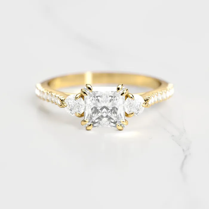 Rings Capucinne Princess Half Pave Diamond Ring with Accent Stones