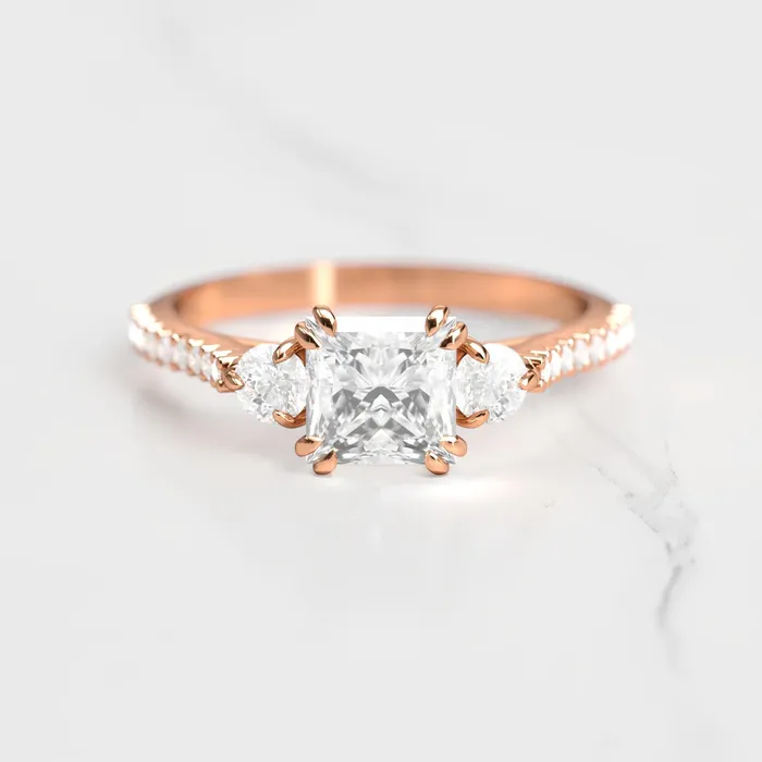 Rings Capucinne Princess Half Pave Diamond Ring with Accent Stones