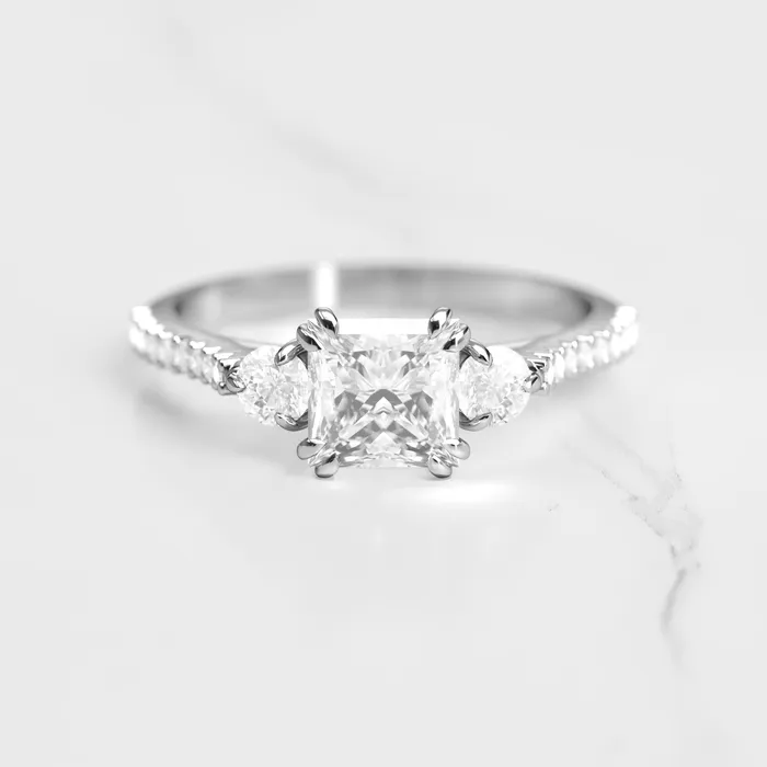 Rings Capucinne Princess Half Pave Diamond Ring with Accent Stones