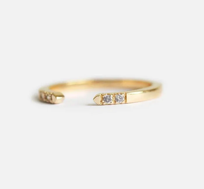 Rings Capucinne Salt Pepper Diamond Ring 14K Gold Pave Ring Ready to Ship