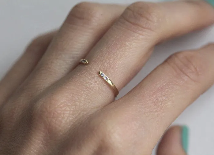 Rings Capucinne Salt Pepper Diamond Ring 14K Gold Pave Ring Ready to Ship