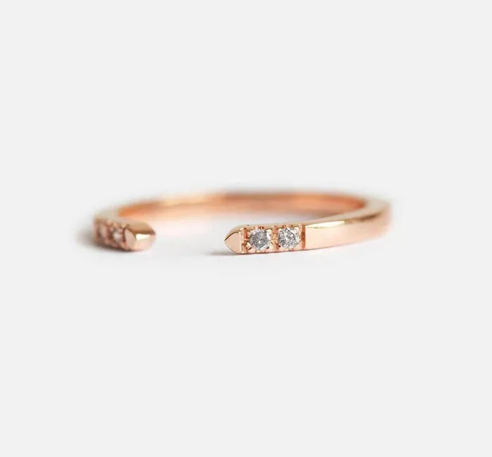 Rings Capucinne Salt Pepper Diamond Ring 14K Gold Pave Ring Ready to Ship