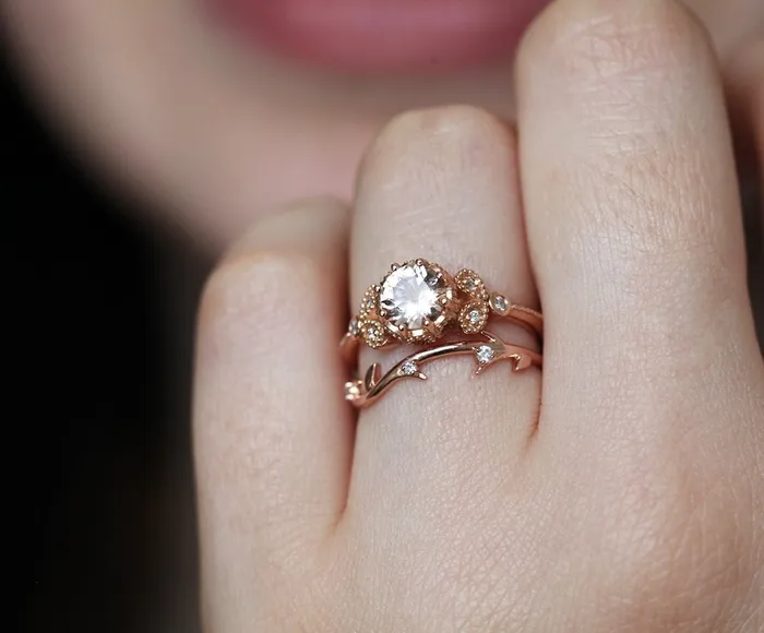 Rings Capucinne Savannah Diamond Ring 14K Rose Gold Wedding Band