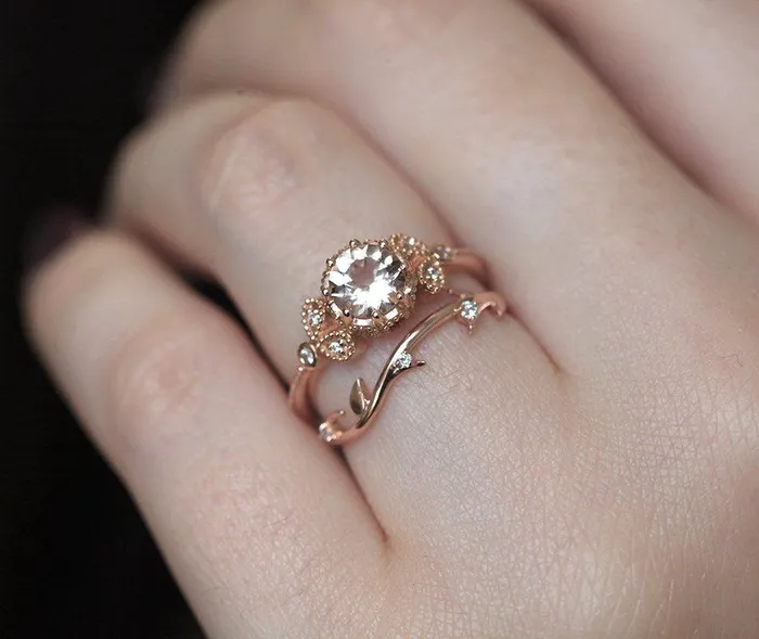 Rings Capucinne Savannah Diamond Ring 14K Rose Gold Wedding Band
