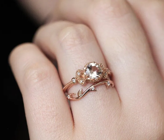 Rings Capucinne Savannah Diamond Ring 14K Rose Gold Wedding Band