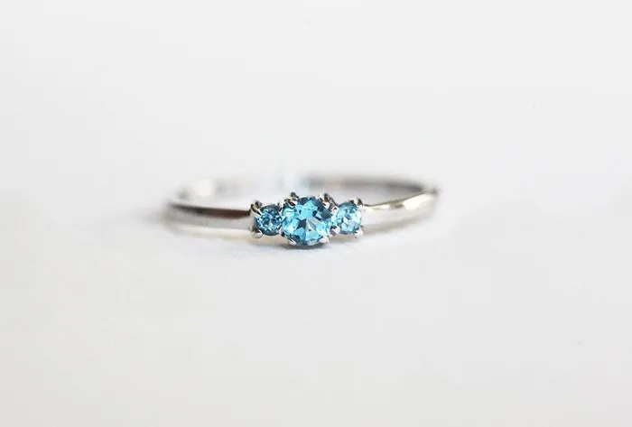 Rings Capucinne Swiss Blue Topaz Ring Blue Engagement Ring ThreeStone