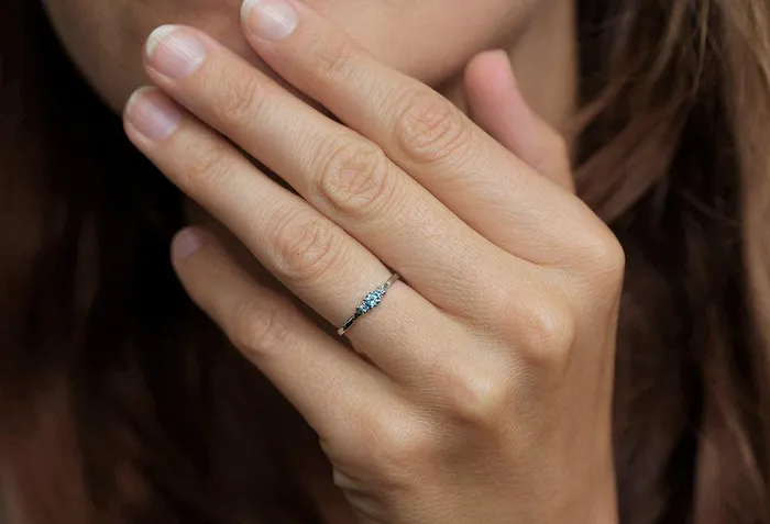 Rings Capucinne Swiss Blue Topaz Ring Blue Engagement Ring ThreeStone