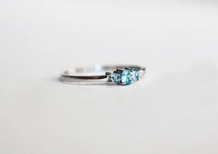 Rings Capucinne Swiss Blue Topaz Ring Blue Engagement Ring ThreeStone