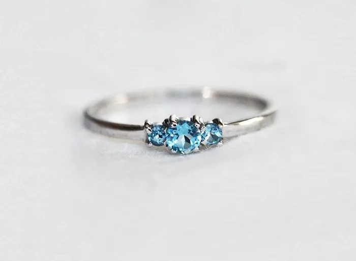 Rings Capucinne Swiss Blue Topaz Ring Blue Engagement Ring ThreeStone