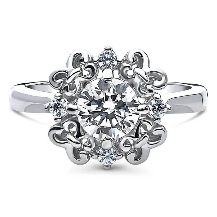 Rings Flower Solitaire 1ct CZ Ring in Sterling Silver BERRICLE