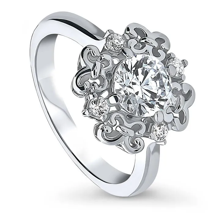 Rings Flower Solitaire 1ct CZ Ring in Sterling Silver BERRICLE