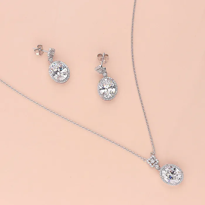 Rings Halo Clover Oval CZ Set in Sterling Silver BERRICLE