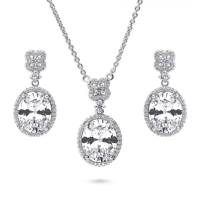 Rings Halo Clover Oval CZ Set in Sterling Silver BERRICLE