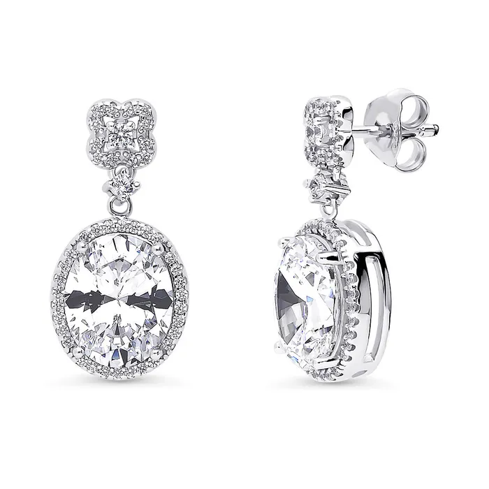 Rings Halo Clover Oval CZ Set in Sterling Silver BERRICLE