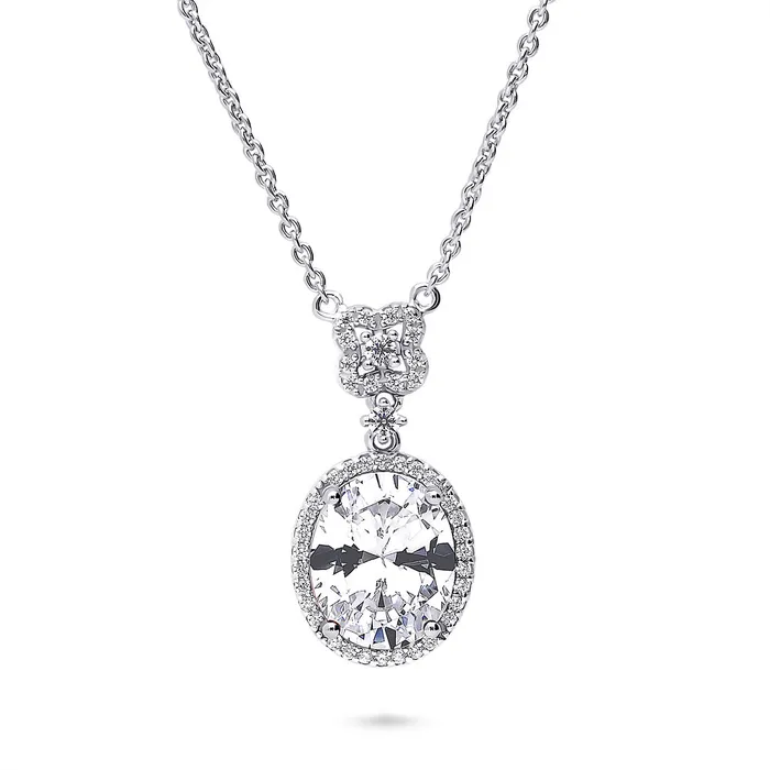 Rings Halo Clover Oval CZ Set in Sterling Silver BERRICLE