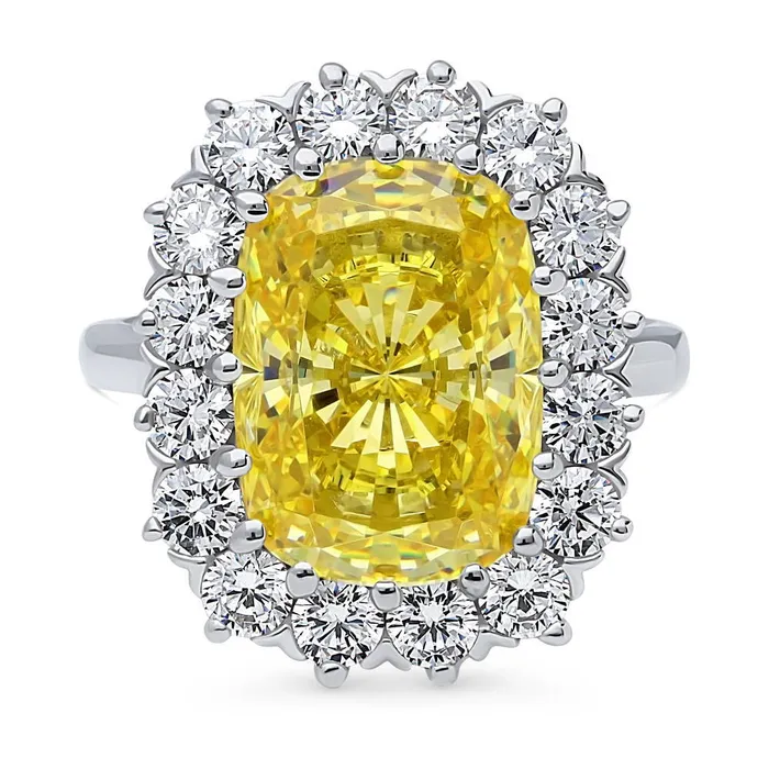 Rings Halo Yellow Cushion CZ Ring in Sterling Silver BERRICLE