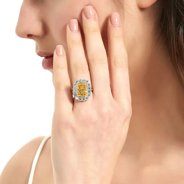 Rings Halo Yellow Cushion CZ Ring in Sterling Silver BERRICLE