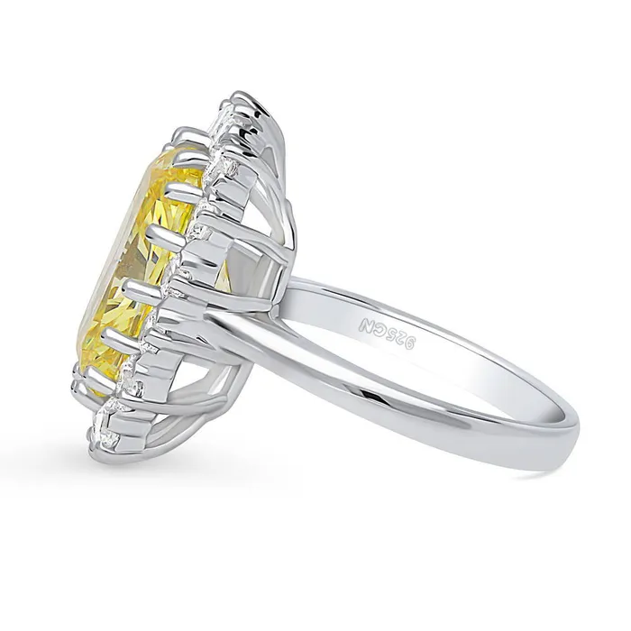 Rings Halo Yellow Cushion CZ Ring in Sterling Silver BERRICLE