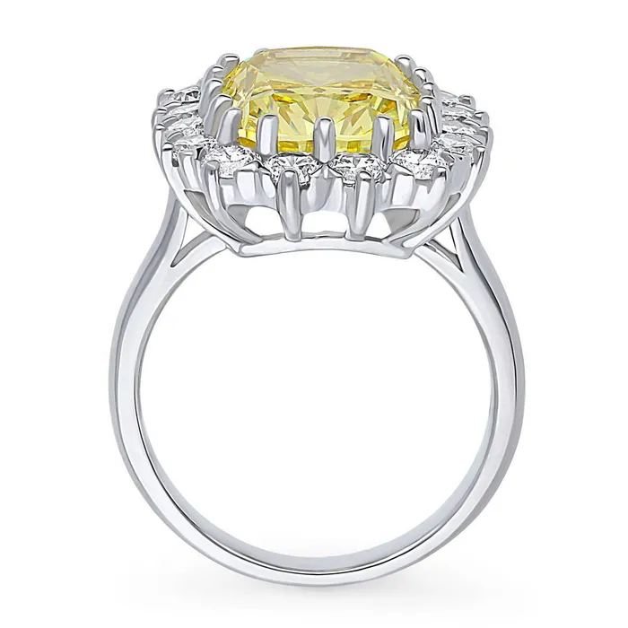 Rings Halo Yellow Cushion CZ Ring in Sterling Silver BERRICLE