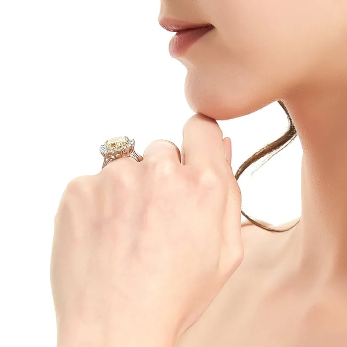 Rings Halo Yellow Cushion CZ Ring in Sterling Silver BERRICLE