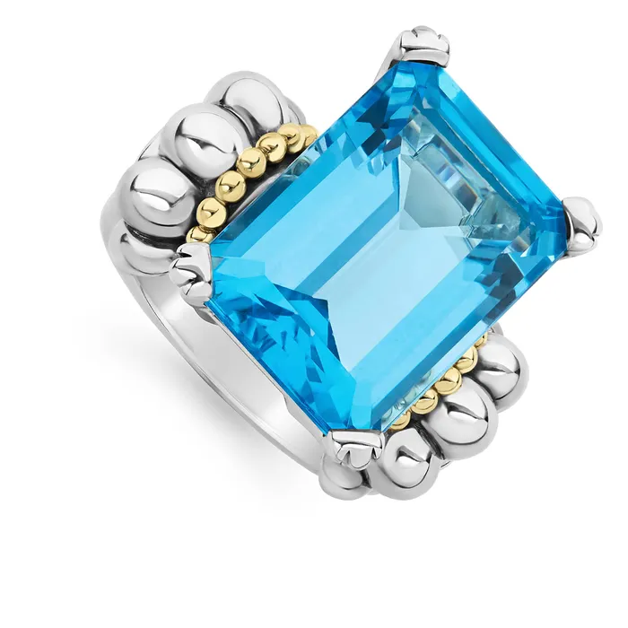 Rings LAGOS Glacier Extra Large EmeraldCut Swiss Blue Topaz Ring