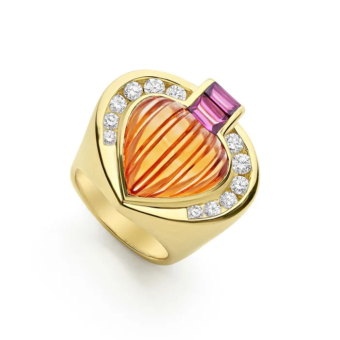 Rings LAGOS Studio 18K Gold Fluted Citrine and Diamond Ring