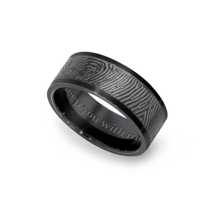 Rings Legacy Touch Black Titanium 8mm Flat Fingerprint Ring