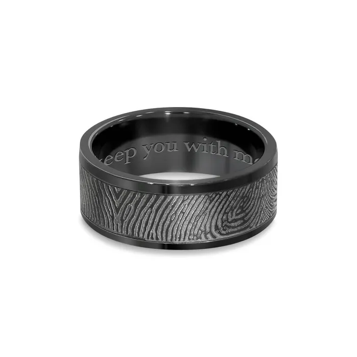 Rings Legacy Touch Black Titanium 8mm Flat Fingerprint Ring