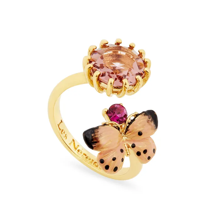 Rings Les Nereides Les Nereides Butterfly and round stone adjustable Ring