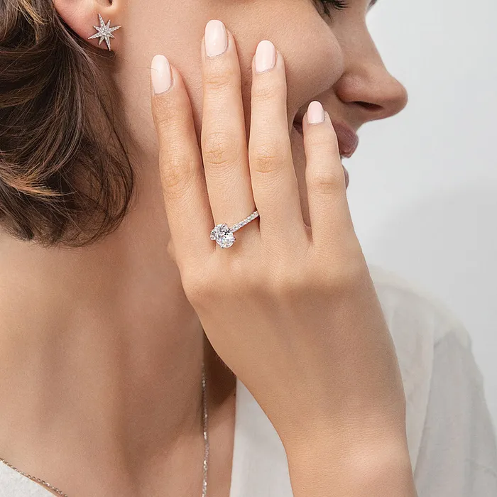 Rings Solitaire 18ct Oval CZ Ring in Sterling Silver BERRICLE