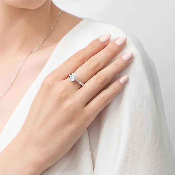 Rings Solitaire 18ct Oval CZ Ring in Sterling Silver BERRICLE