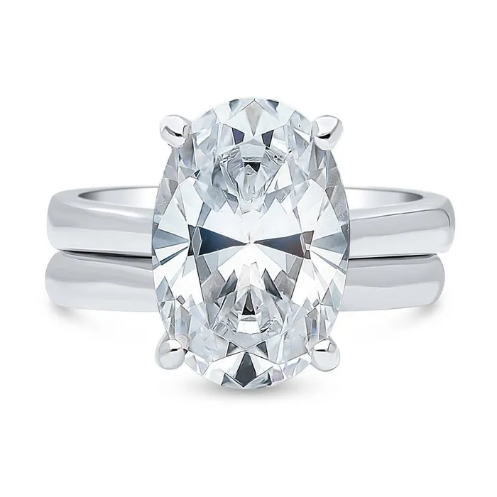 Rings Solitaire 55ct Oval CZ Ring Set in Sterling Silver BERRICLE