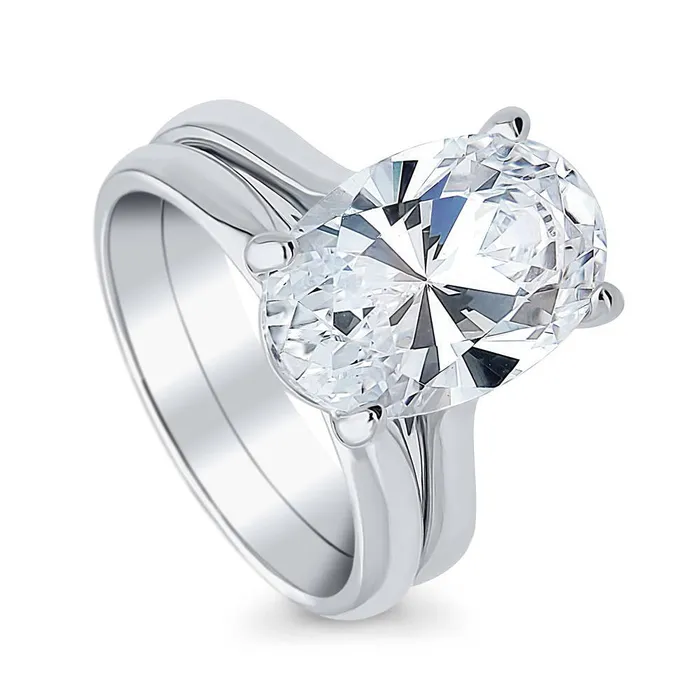 Rings Solitaire 55ct Oval CZ Ring Set in Sterling Silver BERRICLE