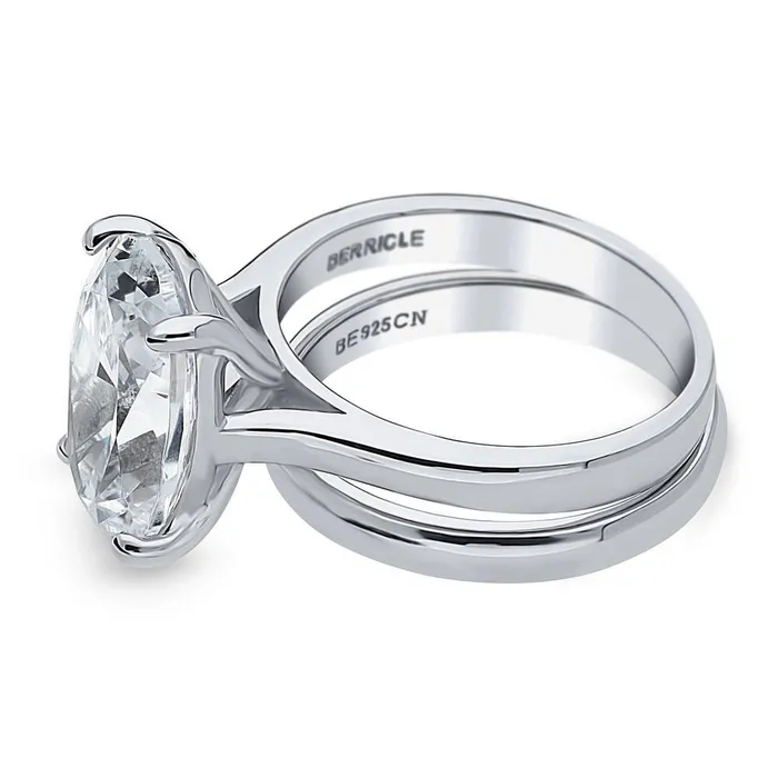 Rings Solitaire 55ct Oval CZ Ring Set in Sterling Silver BERRICLE