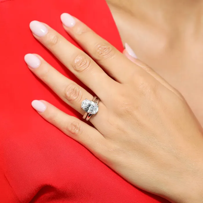 Rings Solitaire 55ct Oval CZ Ring Set in Sterling Silver BERRICLE
