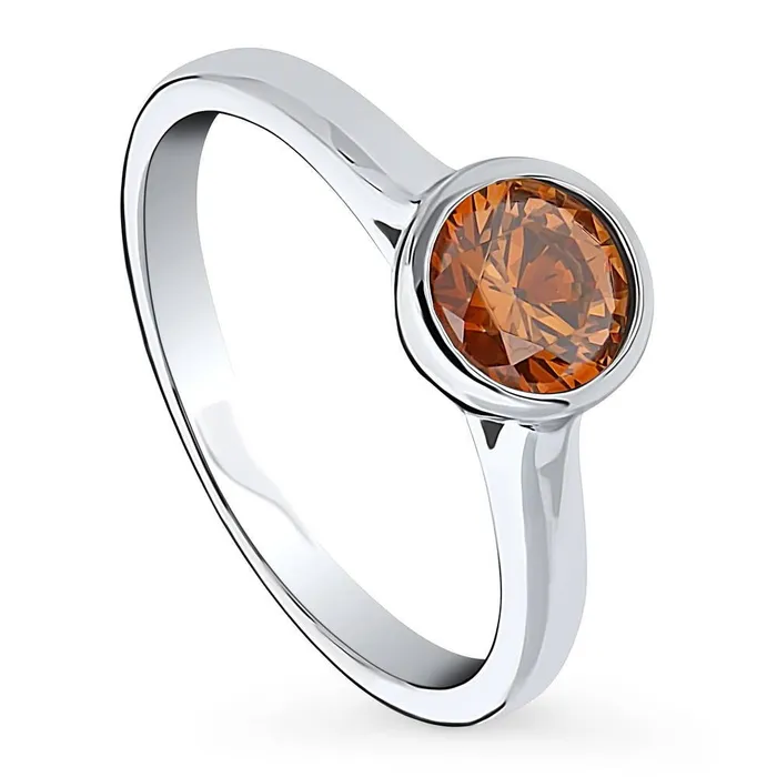 Rings Solitaire Caramel Bezel CZ Ring in Sterling Silver 08ct BERRICLE