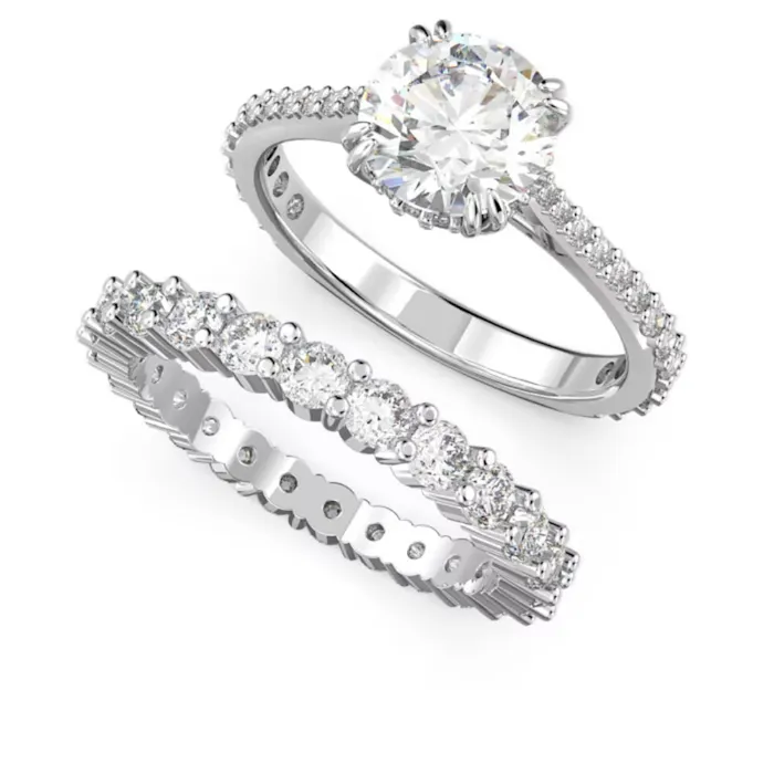 Rings Swarovski Swarovski Constella ring Set 2 Princess cut White Rhodium plated Size 58 Rings Swarovski Swarovski Constella ring Set 2 Princess cut White Rhodium plated Size 58