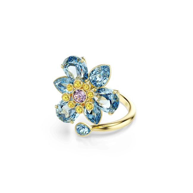 Rings Swarovski Swarovski Idyllia Open Ring Mixed Cuts Flower Blue GoldTone Plated Rings Swarovski Swarovski Idyllia Open Ring Mixed Cuts Flower Blue GoldTone Plated