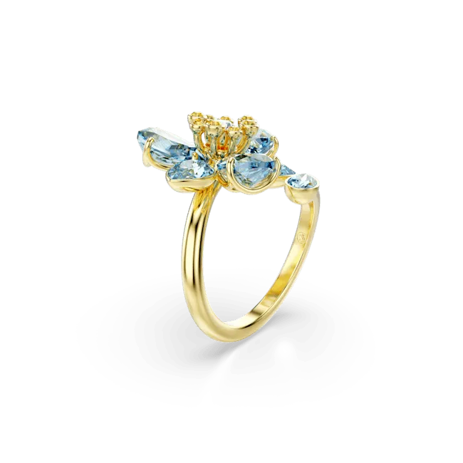 Rings Swarovski Swarovski Idyllia Open Ring Mixed Cuts Flower Blue GoldTone Plated Rings Swarovski Swarovski Idyllia Open Ring Mixed Cuts Flower Blue GoldTone Plated