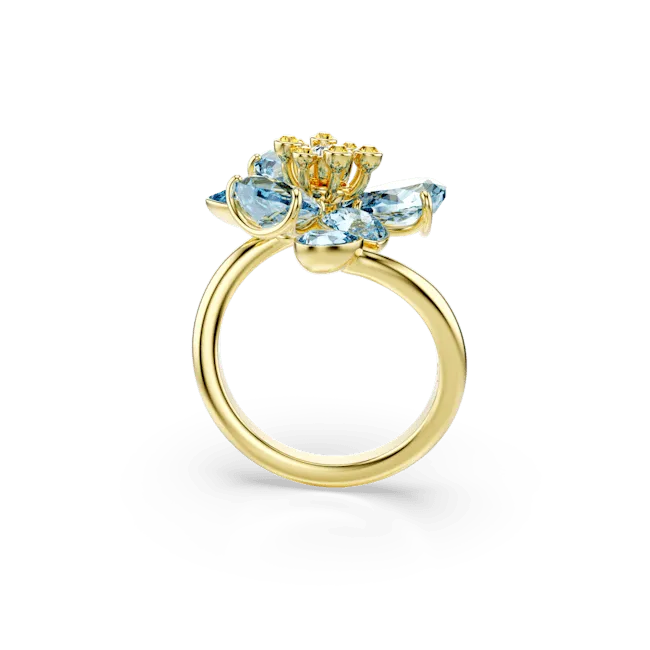 Rings Swarovski Swarovski Idyllia Open Ring Mixed Cuts Flower Blue GoldTone Plated Rings Swarovski Swarovski Idyllia Open Ring Mixed Cuts Flower Blue GoldTone Plated