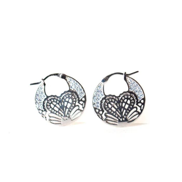 Rochas Ladies Fashion Accessories Earrings Full Stainless Steel Silver With Stone Round Design Rochas Earrings Rochas Ladies Fashion Accessories Earrings Full Stainless Steel Silver With Stone Round Design Rochas Earrings