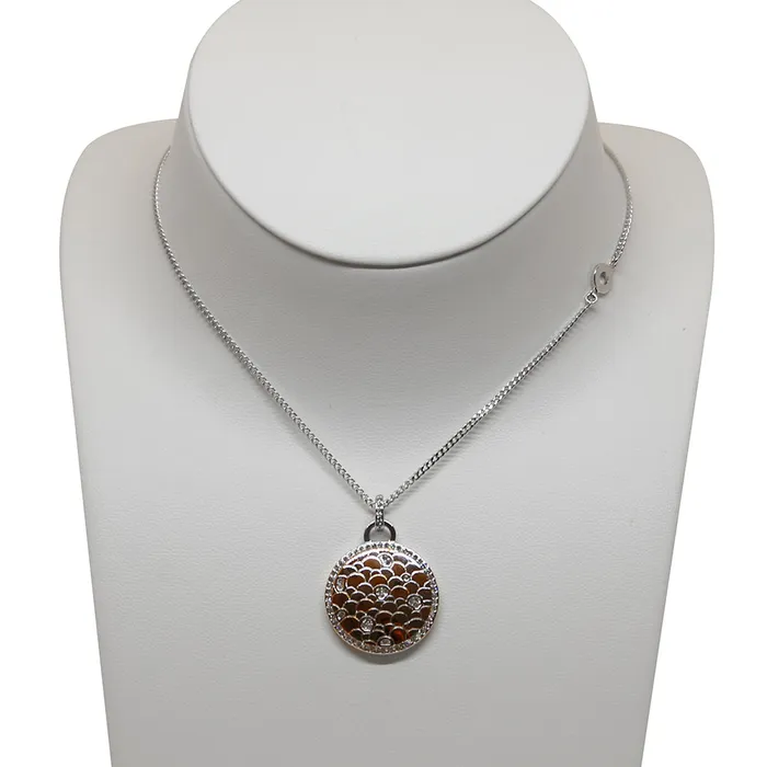 Rochas Necklace Silver Color Chain With Round Pendant Stone Rochas Necklaces Rochas Necklace Silver Color Chain With Round Pendant Stone Rochas Necklaces