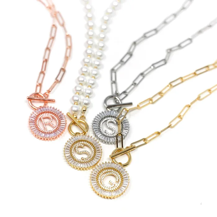 RTS Paperclip Chain Radiant Initial Necklace The Sis Kiss Necklaces