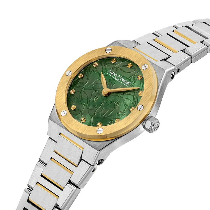 Saint Honore Earrings Saint Honore Haussman Womens Green MOP Silver Gold Watch