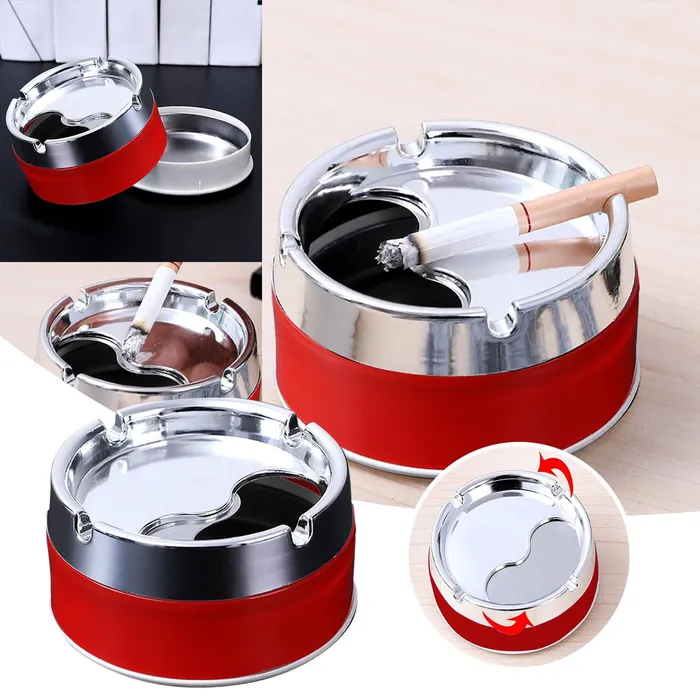 Shivarth Ashtray Living Room Household Simpe Rotable Thickened Stainless Steel Smokeless Windproof Ashtray Home Office Decoration Red Dropshipped via Social Commerce Network Bracelets