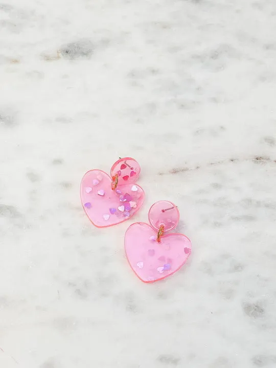 Silver Confetti Heart Dangle Earrings Neon Pink Prep Obsessed FAME Earrings Silver Confetti Heart Dangle Earrings Neon Pink Prep Obsessed FAME Earrings