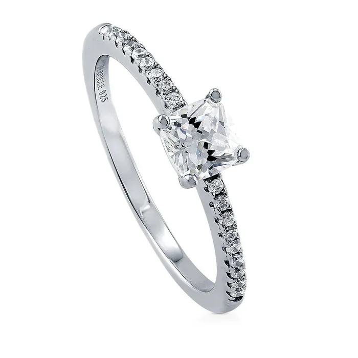 Solitaire 06ct Cushion CZ Ring in Sterling Silver BERRICLE Rings
