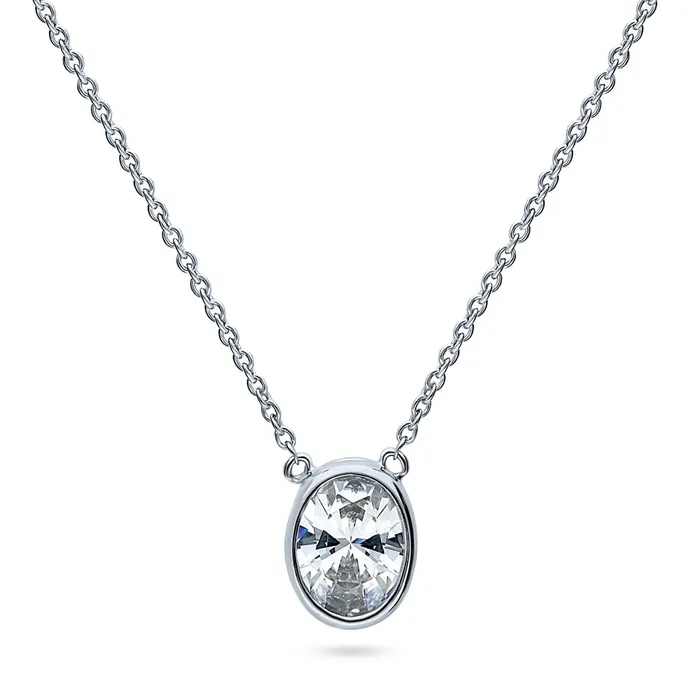 Solitaire 12ct Bezel Oval CZ Necklace in Sterling Silver BERRICLE Necklaces Solitaire 12ct Bezel Oval CZ Necklace in Sterling Silver BERRICLE Necklaces