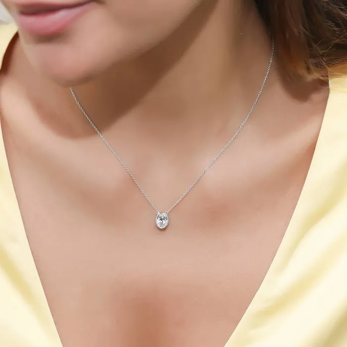 Solitaire 12ct Bezel Oval CZ Necklace in Sterling Silver BERRICLE Necklaces