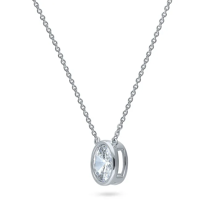 Solitaire 12ct Bezel Oval CZ Necklace in Sterling Silver BERRICLE Necklaces